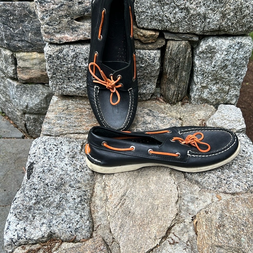 Sperry Black and Orange Boat Shoes with Sporty Design
